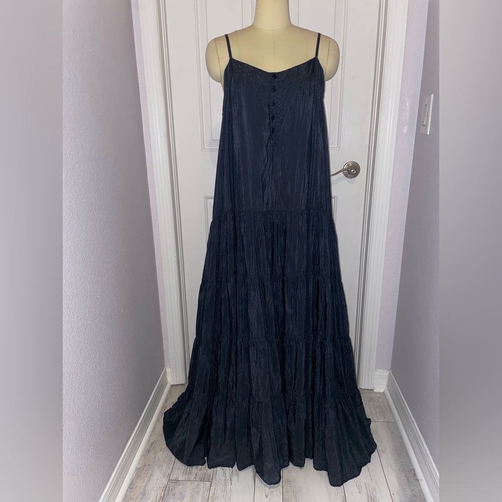 CP Shades Navy Blue Silk Blend Maxi Dress